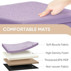 PINPLUS Storage Ottoman Cube Ottoman Foot Rest,Small Foldable Portable Boucle Upholstered Sherpa Ottomans, Faux Teddy Fur, Purple 16.5