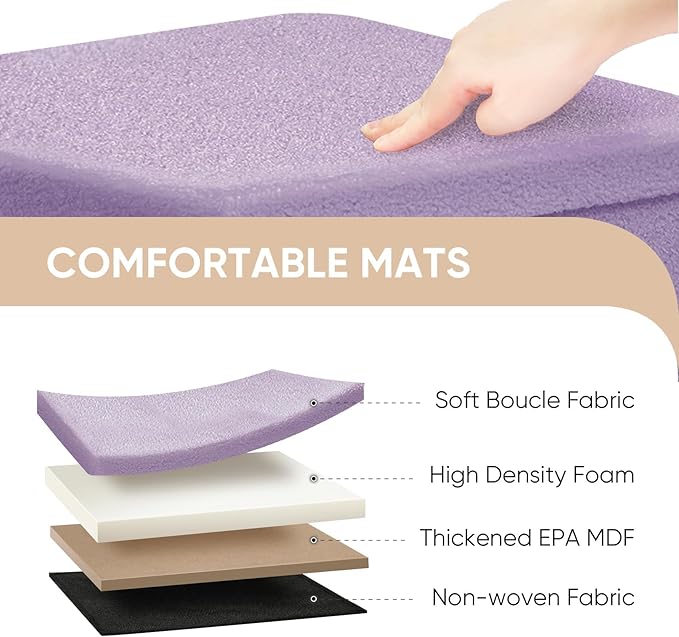 PINPLUS Storage Ottoman Cube Ottoman Foot Rest,Small Foldable Portable Boucle Upholstered Sherpa Ottomans, Faux Teddy Fur, Purple 16.5"x12.6"x12.6"