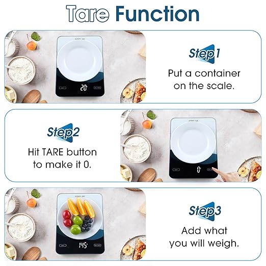 AIMILAR Smart Kitchen Scale - 10kg/22lb Rechargeable Food Scale with Nutritional Calculator, Calorie Counting, Tare Function, USB-C Charging, in g/lb:oz/oz/ml, LED Display, Tempered Glass