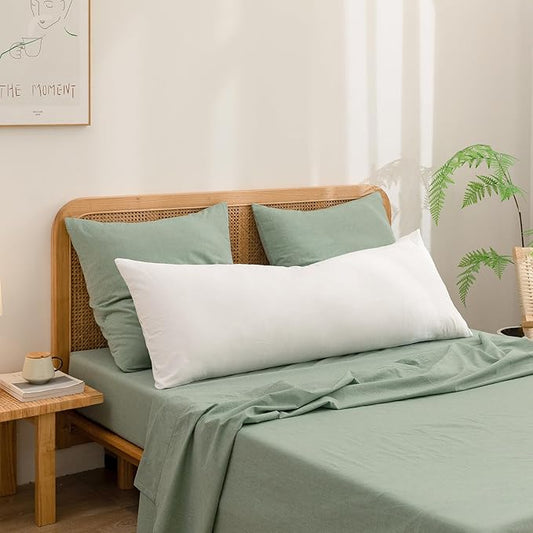 BESTOUCH 100% Washed Cotton Pillowcase for Hair and Skin Linen Feel Soft Comfortable Breathable 1 Pcs Pillow Case with Envelope Closure Solid Bright White Body 20x54 Inches