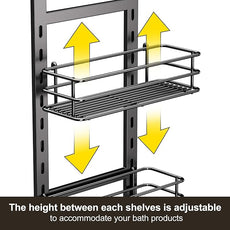 Orimade Adjustable Anti-slip Shower Caddy over Head, Rustproof Bathroom Hanging Organizer with 2 Hooks for Razor, No Drilling Shower Shelves Storage Rack 3 Tier, Black