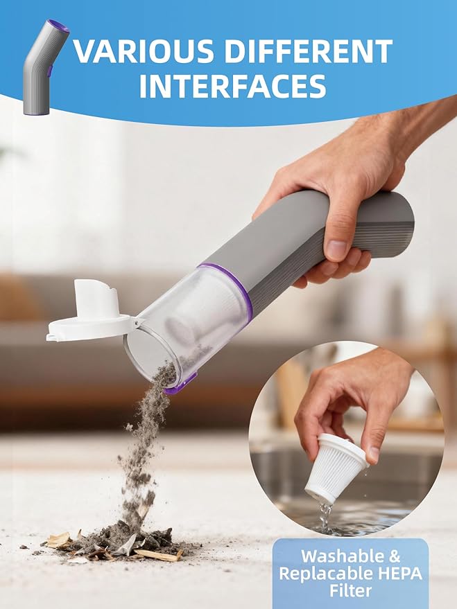 Cordless Car Vacuum, 4 in 1 Portable Mini Handheld Vacuum Cleaner with 15000pa Suction Power, 2 Suction Modes & Multi-Nozzles for Car Home Office Pet, Silver