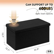 PINPLUS Folding Storage Ottoman Bench, Black Sherpa Ottoman for Living Room, Long Shoes Storage Chest Boxes Footrest Bench for Bedroom, Living Room, Entryway, 31.5Inches