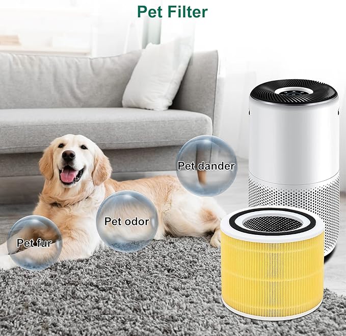 4 Pack Core 300/Core P350 Compatible with LEVOIT Core P350/Core 300 and Core 300S, Grade True Filter High-Efficiency Activated Carbon, Compare to Part # Core 300-RF (Yellow-4 Pack)