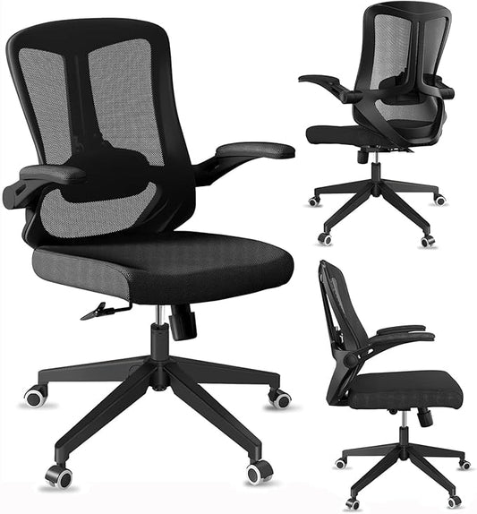 poki Mesh Office Chair, Home Office Desk Chair with Wheels, Ergonomic Office Chair with Lumbar Support and Adjustable Headrest, Comfortable Study and Desk Chair, Black (Black)