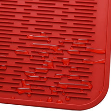 Silicone Dish Drying Mat for Multiple Usage,Easy clean,Eco-friendly,Heat-resistant Silicone Mat for Kitchen Counter or Sink,Refrigerator or Drawer Liner Red 3XL 28 inches x 18 inches