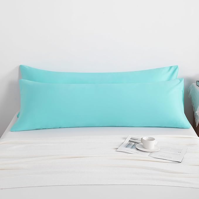 NTBAY Body Pillow Cases Set of 2, 2 Pack Brushed Microfiber 20x54 Pillow Cases, Soft, Wrinkle, Fade, Stain Resistant Aqua Pillow Cases with Envelope Closure, 20x54 Inches, Aqua