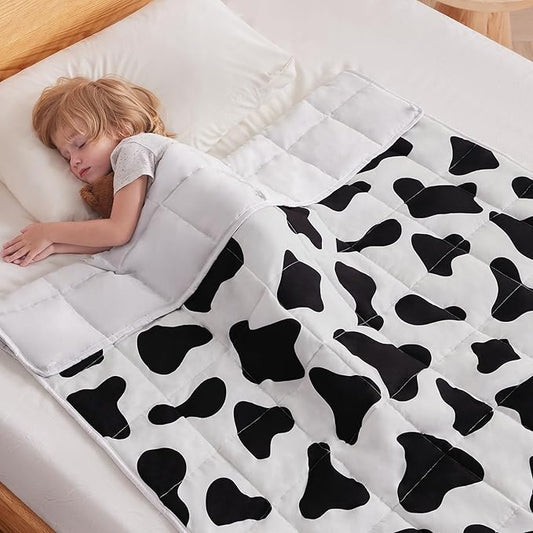 anfie Weighted Blanket Kids(36"x48" 3lbs) Weighted Blanket Cooling Blanket for Sleeping,Throw Size Breathable Blanket with Premium Glass Bead(White Cow)