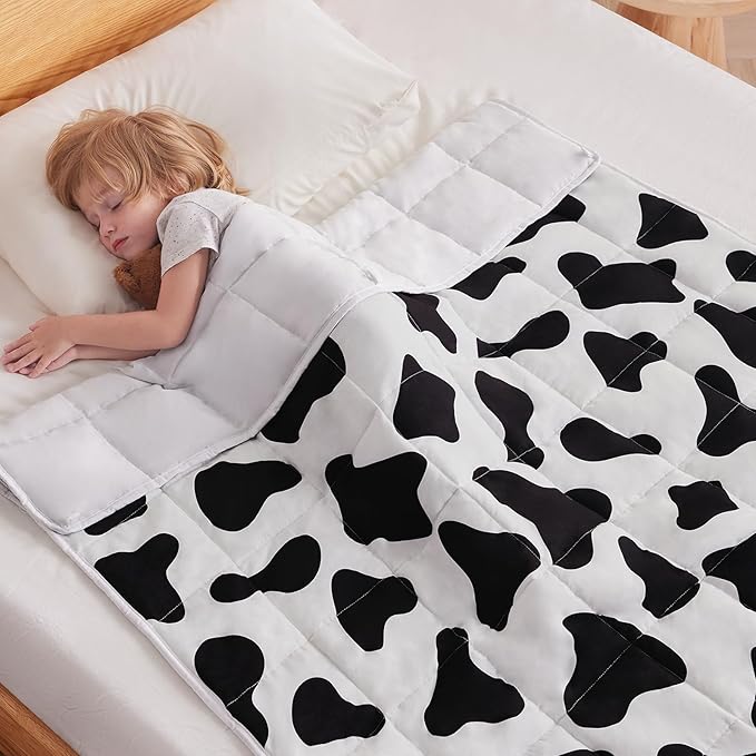 anfie Weighted Blanket Kids (36"x48" 5lbs) Weighted Blanket Cooling Blanket for Sleeping,Throw Size Breathable Blanket with Premium Glass Bead(White Cow)