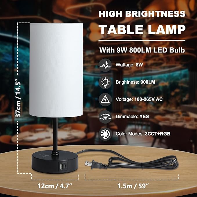 Unicozin Table Lamp,3 CCT 3000K/4500K/6500K & RGB Color Changing,Stepless Dimmable Touch Control Bedside Lamp for Reading,Ambience Nightstand Light for Home Decor Party,White Shade