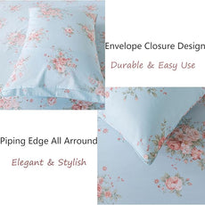 FADFAY Sheets Set Queen Blue Rose Floral Bedding Rustic Peony Flower Bed Sheet Set Vintage Farmhouse Bedding 100% Cotton Ultra Soft Breathable Beddings with Deep Pocket Fitted Sheet 4Pcs, Queen Size