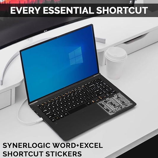 Synerlogic (2pcs) Word/Excel Windows Shortcut Sticker | Reference Guide Keyboard Shortcuts | Work from Home Essentials | Excel Shortcuts Cheat Sheet Laminated Vinyl (Clear/White/Small/2)