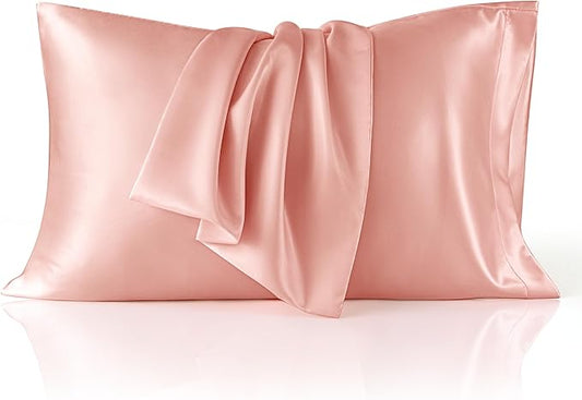 Bedsure King Size Satin Pillowcase Set of 2 - Peach Pink Silky Pillow Cases for Hair and Skin with Envelope Closure, Similar to Silk Pillow Cases, Gifts for Women Men, 20x36 Inches, 2pcs