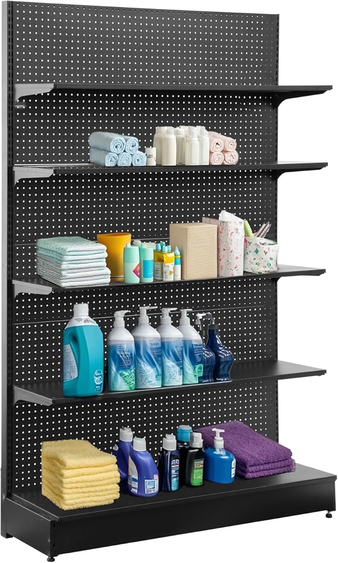 Eastern Tree 4 Packs Gondola Shelves 47 1/4”L x 13 1/2”W for Industrial Grade Black Pegboard Display Stand, 4 Shelves for Gondola Units with 8 Pieces Supply Arms