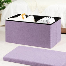 PINPLUS Folding Storage Ottoman Bench, Sherpa Ottoman with Storage, Large Long Shoes Bench Chest with Lid, Footrest for Living Room, Entryway, Purple, 31.5'' x 15.7'' x 15.7''