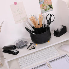 SKYDUE Black Office Supplies, Black Office Desk Accessories 10PCS, Pencil Holder for Desk, Stapler, Tape Dispenser, Scissors, Ruler, Clips and 1000pcs Staples, Desk Supplies Set