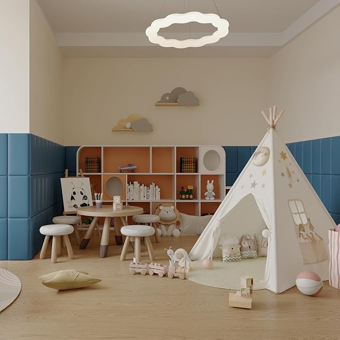 3D Anti-Collision Wall Padding for Kids Self-Adhesive 4PCS Blue headboard Panels for Wall Peel and Stick headboard
