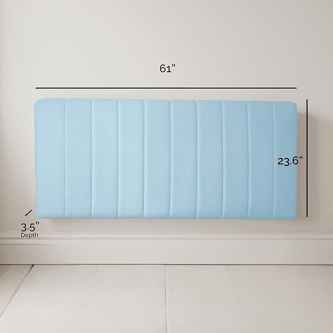 Upholstered Queen Headboard - Easy Assemble Channel Stitched Headboard Queen Size - Wall Mounted Headboards with 3D Soundproof Wall Panels Peel & Stick Floating Headboards, 08-Ice Blue