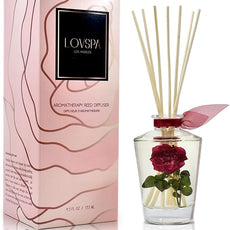 LOVSPA Reed Diffuser Set, PURIFY Rosewater Scented Oil Diffuser with Sticks, Home Fragrance Accessories for Bathroom Shelf Decor, Aroma Diffusers for Home or Office Desk, USA Made
