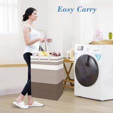 BlissTotes 3-Pack Laundry Basket, Freestanding＆Waterproof Laundry Hamper, Collapsible Tall Clothes Hamper with Easy Carry Handles for Clothes, Towels in the Family and Dorm,Gradient Khaki,100L