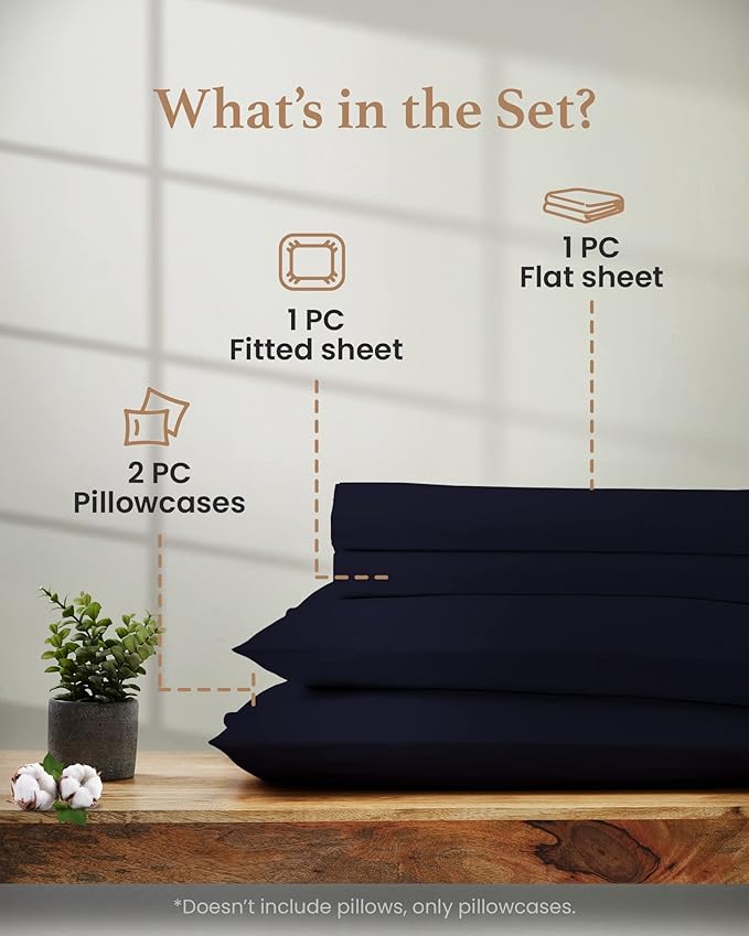Good Sleep Bedding Sheets Queen Size Bed Set - 100% Egyptian Cotton Bed Sheets Queen Size, 4 Pc, Long Staple Cotton Queen Sheet Set, Soft Queen Sheets Deep Pocket 16" - Navy Blue GoodSleepBedding