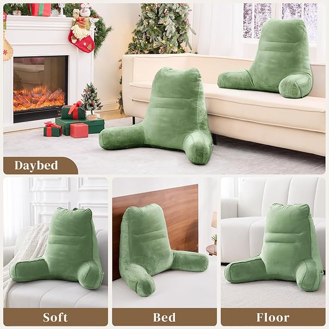 Sasttie Reading Pillow, Pillows for Reading or Relaxing – Ergonomic Support for Head, Neck, Back, and Lumbar, 23-Inch, Sage Green