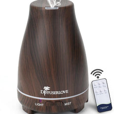 Diffuserlove Essential Oil Diffusers 200ML, Remote Control Aromatherapy Diffuser with 7 Color Lights, Auto Shut-Off for Bedroom Office Kitchen (Black Wood Grain)