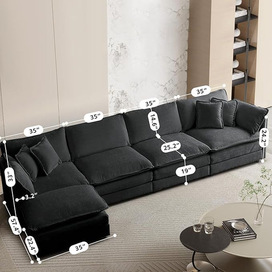 SoarFlash Chenille Sectional Sofa, Comfy L Shaped Modular Coush Sofa with Ottoman, Modern 4 Seat Couch Deep Seat Sofa Set for Living Room,Grey