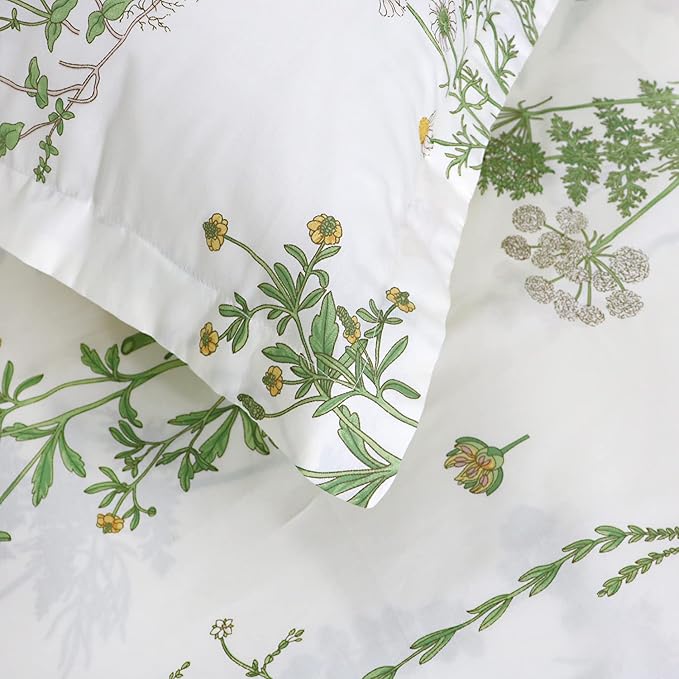 FADFAY Twin Bed Set Girls Bedding Farmhouse Bedding 100% Cotton Floral Bed Sheets Deep Pocket Flower Fitted Sheet Set Cozy House Sheets for All-Season (4Pcs, White, Twin Size)