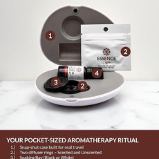 Essence Pearl Travel Case - Wearable Aromatherapy Kit with Nasal Diffuser Rings, Soaking Bay, and 5mL Essential Oil – Portable Wellness Gift Set for On?The?Go Self Care