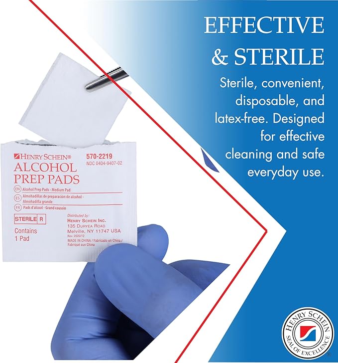 Henry Schein Alcohol Prep Pads, Medium Size, 2,000 Count - 70% Isopropyl Alcohol, Individually Wrapped, Sterile Wipes for Medical & Everyday Use