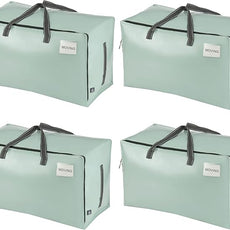 VENO 4 Pack Moving Bags and Large Christmas Decoration Storage Bins with lids. Alternative to Moving Boxes, Packing Supplies for College. Heavy Duty Totes (Shiny Light Green, 4 Pack)