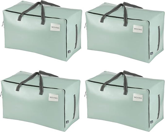 VENO 4 Pack Moving Bags and Large Christmas Decoration Storage Bins with lids. Alternative to Moving Boxes, Packing Supplies for College. Heavy Duty Totes (Shiny Light Green, 4 Pack)