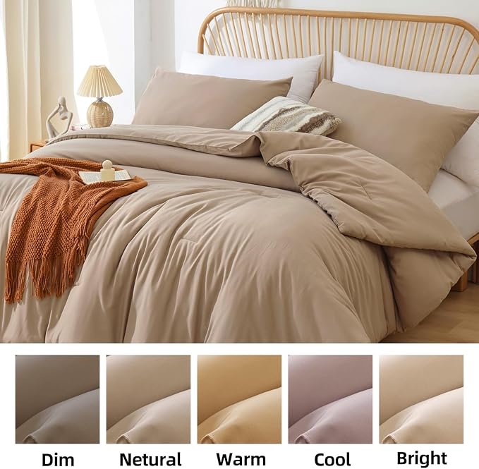 ROSGONIA Oversized King Comforter Taupe Brown, 3pcs(1 Boho Tan Comforter & 2 Pillowcases), Lightweight Oversized King Size Comforter Sets Soft Bedding