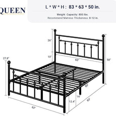 Allewie 14 Inch Queen Size Metal Platform Bed Frame with Victorian Vintage Headboard and Footboard/Mattress Foundation/Under Bed Storage/No Box Spring Needed/Easy Assembly/Noise Free/Black