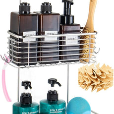 YQh Stainless steel double-layer shower rack, shower room hanging bathroom organizer, storage rack installed on the hanging bar or door, can store shampoo, hair conditioner, shower gel (double)