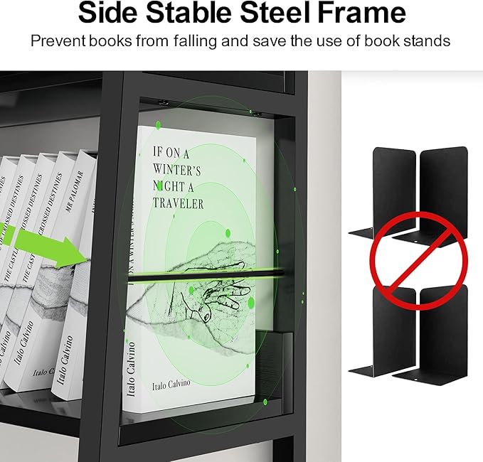 Himimi Black Ladder Bookshelf, 5 Shelf Bookcase Industrial Bookshelf Wood and Metal Bookshelves, Plant Flower Stand Rack Book Storage Shelves for Living Room, Bedroom, Home Office