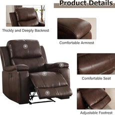 CANMOV Leather Recliner Chair Set of 2, Classic and Traditional Manual Recliner Chair with Overstuffed Arms and Back, Manual Single Sofa with Concealed Cup Holders,Red Brown