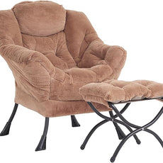 Cozy Lazy Chair and Ottoman, Large Contemporary Accent Lounge Chair Set, Leisure Upholstered Reading Armchair for Bedroom, Living Room, Dorm Rooms, Office