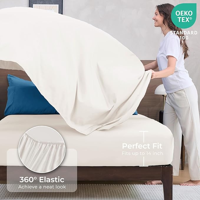 HEVUMYI Teal Blue & Ivory Queen Comforter Set - 7-Piece All Season Bed in a Bag Queen, Ultra Soft Bedding Set with Comforter, Flat Sheet, Fitted Sheet, Pillowcases, Pillow Shams, Teal Blue & Ivory