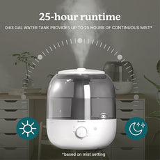 Homedics Ultrasonic Top Fill Humidifier, Cool Mist, 360° Nozzle, Up to 25 Hour Runtime, for Large Room, Bedroom, Nursery, Plants