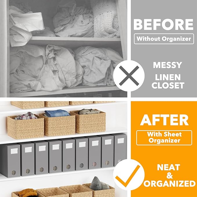 SpaceAid 9 Pack Bed Sheet Organizers and Storage, Foldable Sheet Organizer with Window for Linen Closet, Set Folder Keeper for Queen & King Size Bedding Storage (Gray)