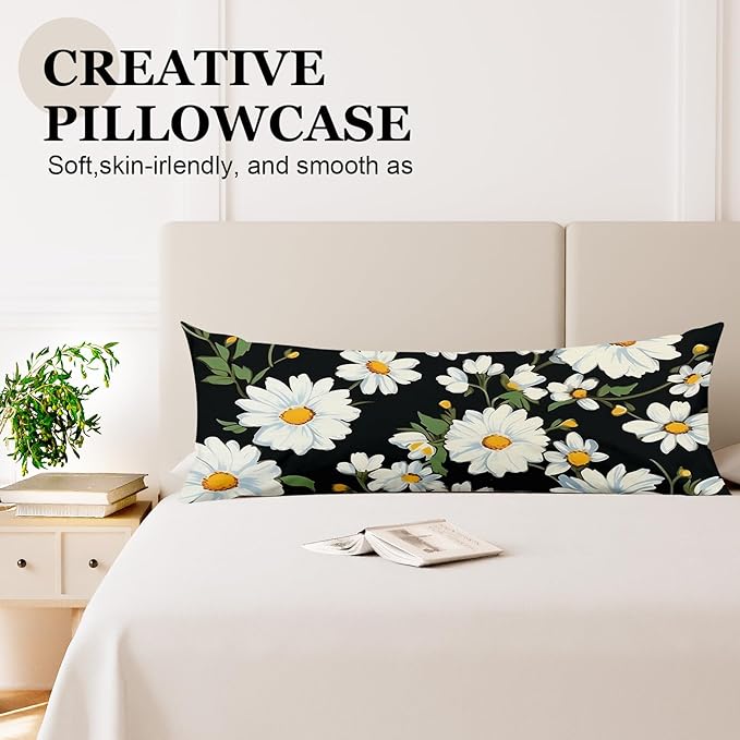Microfiber Body Pillow Cover with Hidden Zipper,Comfortable Fabric,Floral Print Pattern Body Pillow Case,Lightweight and Breathable,The Size is 20 "X 54"(05-Little Daisy)