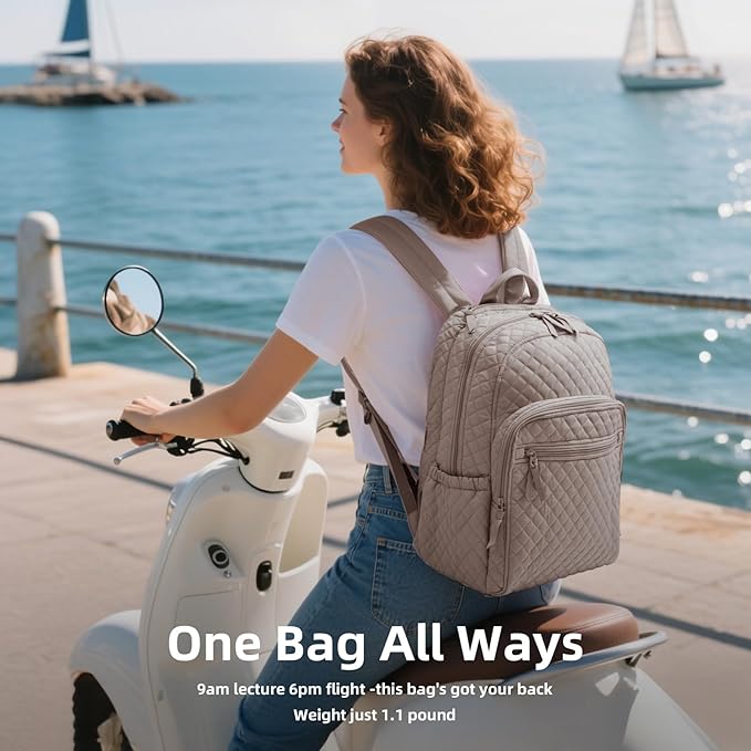 Backpack for Women,College Backpack,Quilted Casual Daypack,Waterproof Bookbag for 17Inch Laptop