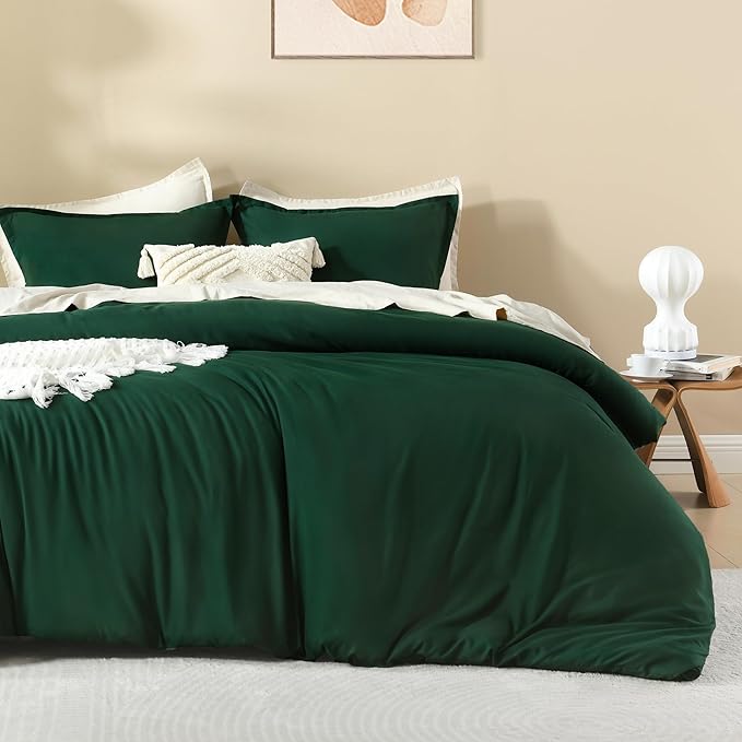 Litanika Comforter Set, Lightweight Solid Bedding Comforter Set, Fluffy Down Alternative Bed Set, Emerald Green, Queen