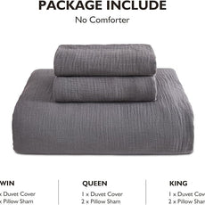 EMME Muslin Cotton Duvet Cover Set Dark Grey Queen Size Linen Like Soft Breathable Lightweight Summer Comforter Cover Set with Zipper Closure (Dark Grey, Queen, 90