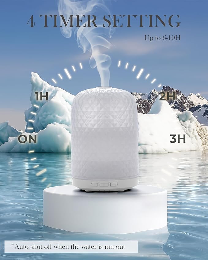 Essential Oil Diffuser – 2.4MHz Ultrasonic Aromatherapy Diffuser, Health Night Light, Timer & Auto Shut-Off, BPA-Free, 120ml Glass Oil Diffuser for Home, Office, Spa, Yoga
