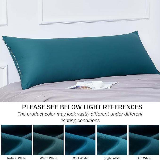 100% Cotton Body Pillow Case Cover with Zipper Wrinkle-Free, 400 Thread Count Super Soft Pillow Case for Body Pillow, Cooling Long Pillow Protector 21" x 54" Dark Teal