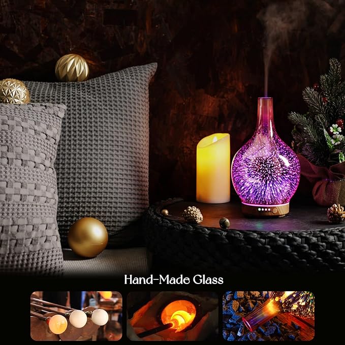 Porseme Rose Gold Essential Oil Diffuser 3D Glass Aromatherapy Ultrasonic Humidifier, Waterless Auto-Off, Timer Setting, BPA Free, Air Refresh for Home Hotel Yoga Leisure SPA Gift 150ml