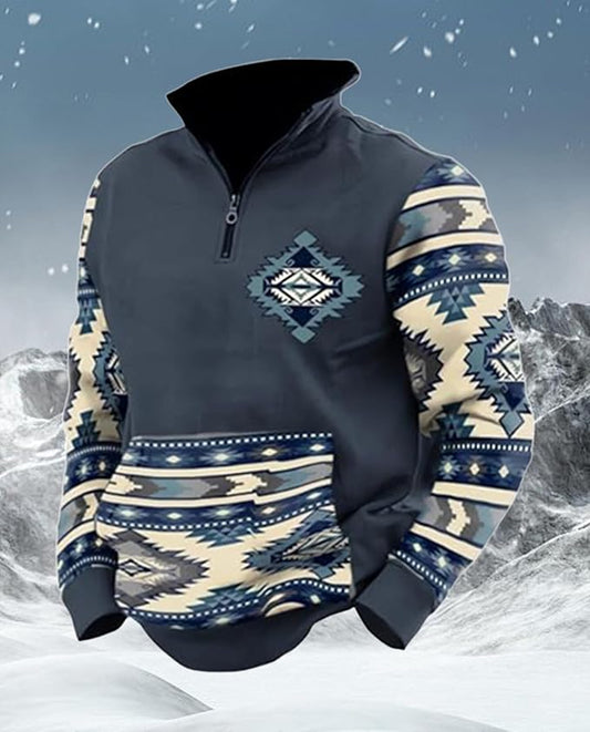 Western Sweatshirts for Men Aztec Cowboy Vintage Graphic Fleece Hoodie Mens Quarter Zip Pullover Country Jacket